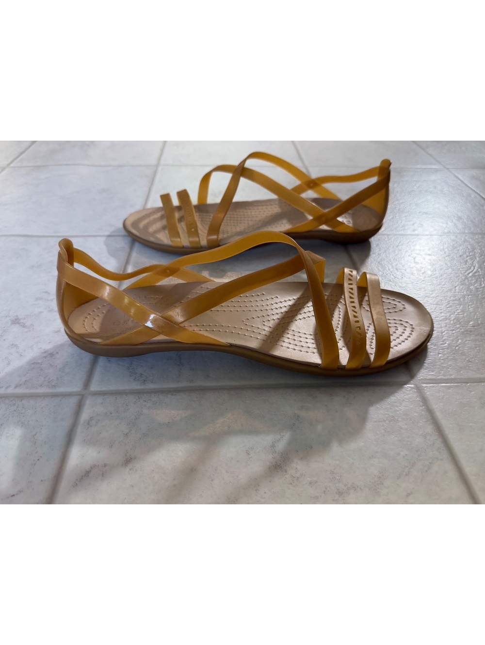 Crocs Women's Strappy Flat Sandals in Mustard Yellow - Picture 2 of 5
